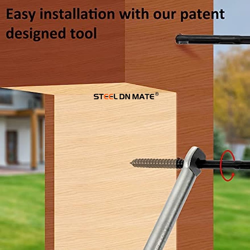 Steel DN Mate T316 Stainless Steel Left&Right Handed Thread Swage Lag Screws for Wood Post of 1/8" Deck Cable Railing Kit,120 Packs Black Stair Railing Kit, DIY Baluster Hardware, Wrench Included