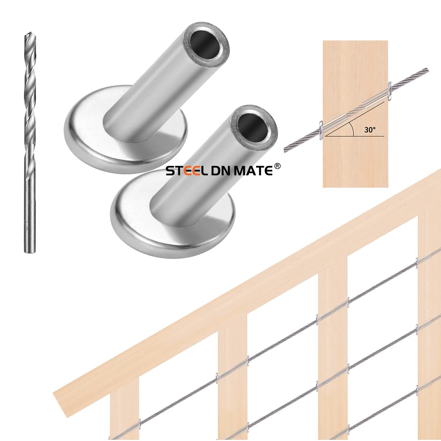 Steel DN Mate 110 Pack T316 Stainless Steel Protector Sleeves For 1/8 Cable Railing, 120