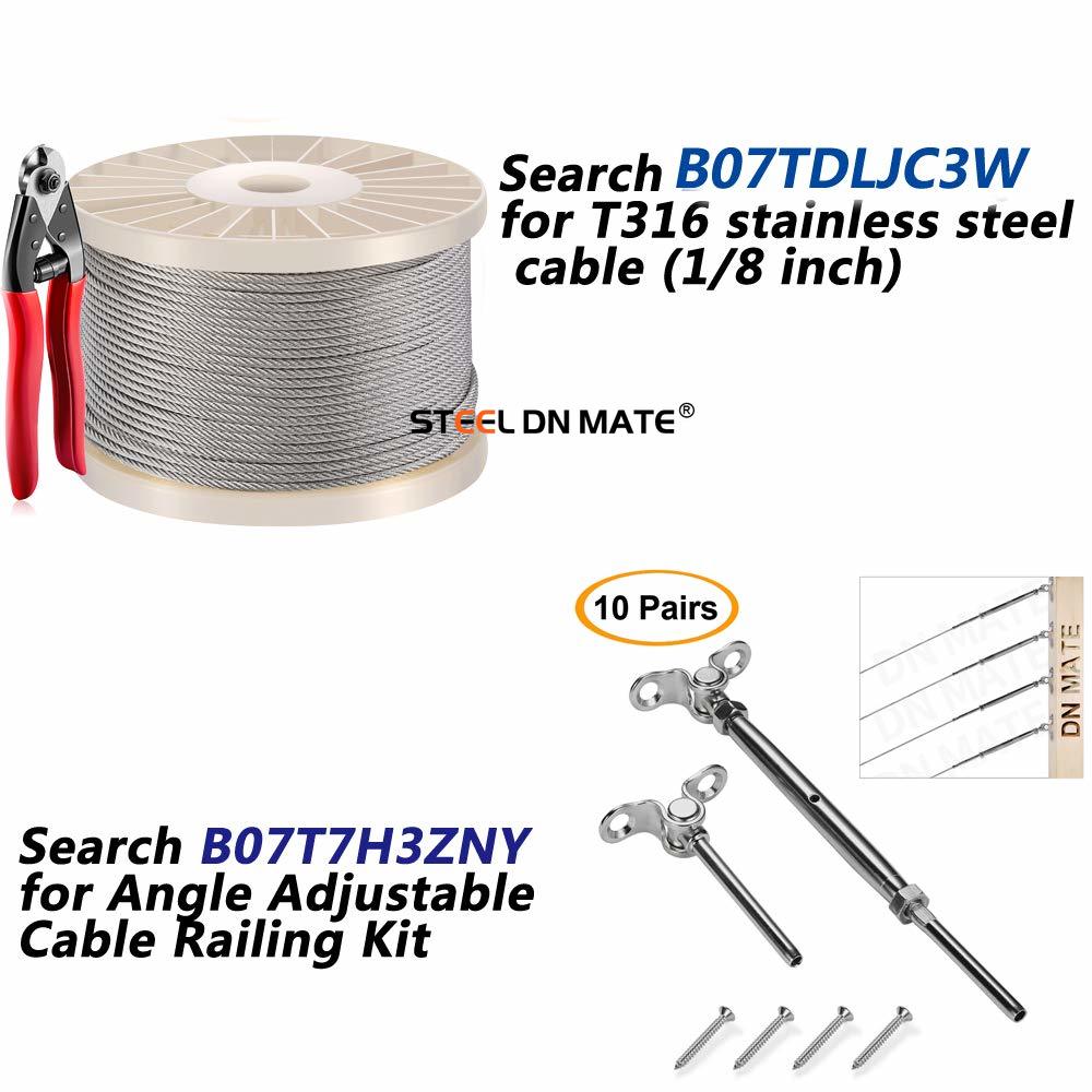 Steel DN Mate 80 Pack T316 Stainless Steel Right&Left Handed Thread Swage Lag Screws for Wood Post of 1/8" Steel Cable Railing Kit, Cable Railing Hardware, DIY Wood Baluster, Wrench Included DM40