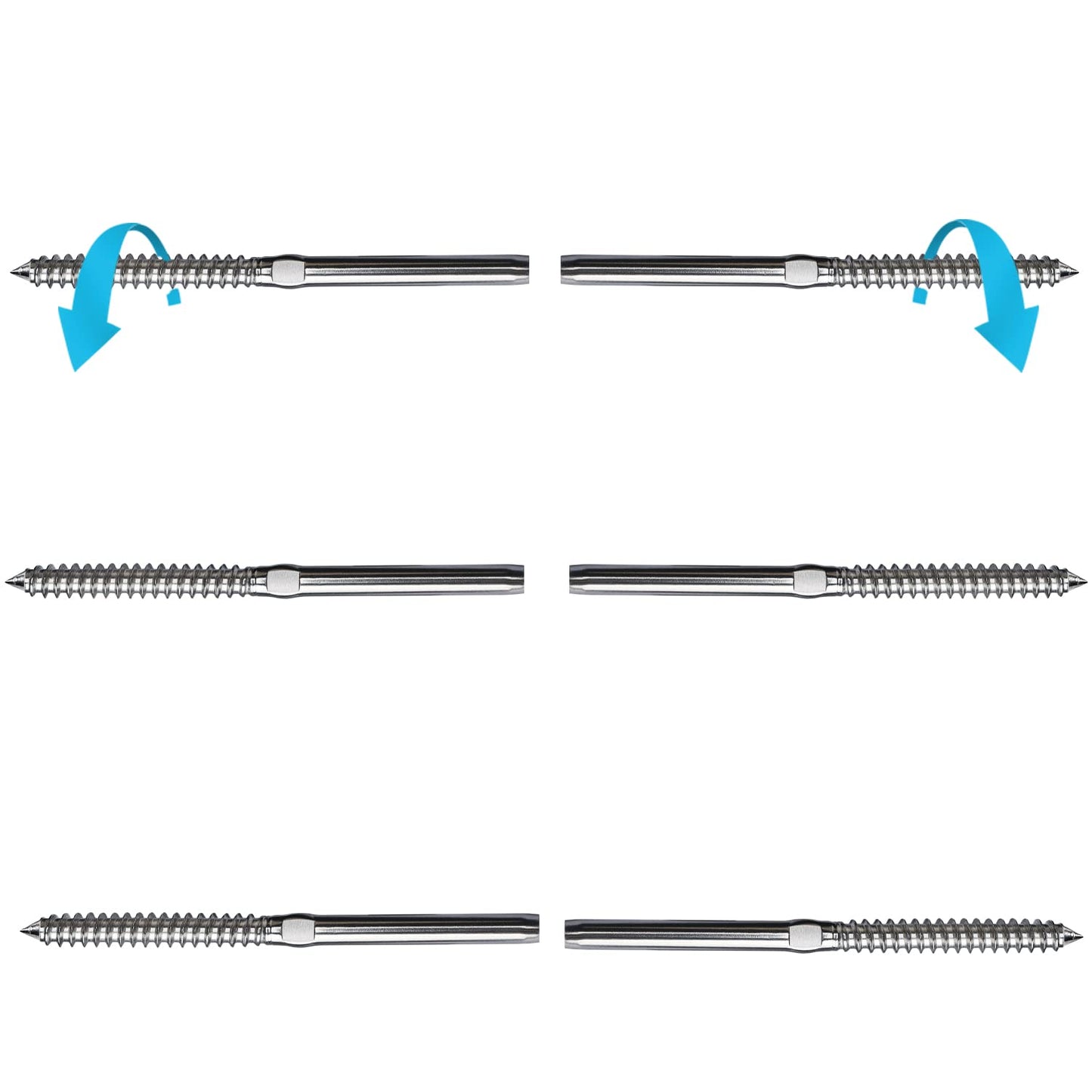 Steel DN Mate 6 Pack T316 Stainless Steel Left&Right Handed Thread Swage Lag Screws Black for Wood Post of 1/8" Cable Railing Kit, Deck Railing/Stair Railing, DIY Baluster Hardware