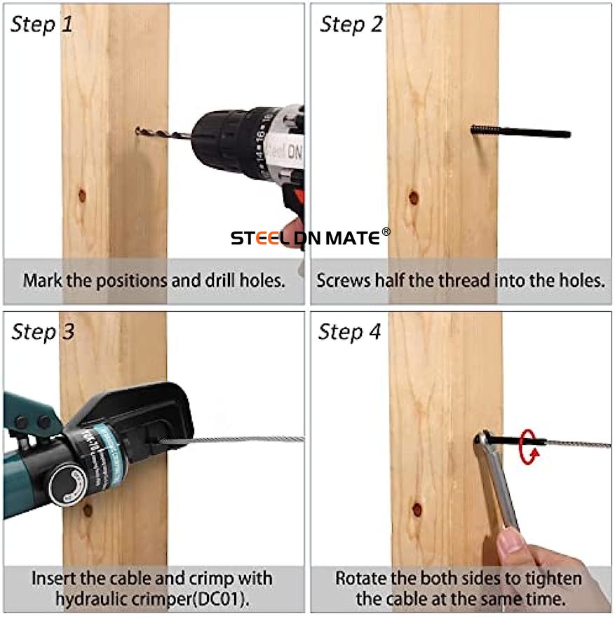 Steel DN Mate T316 Stainless Steel Left&Right Handed Thread Swage Lag Screws for Wood Post of 1/8" Deck Cable Railing Kit,120 Packs Black Stair Railing Kit, DIY Baluster Hardware, Wrench Included
