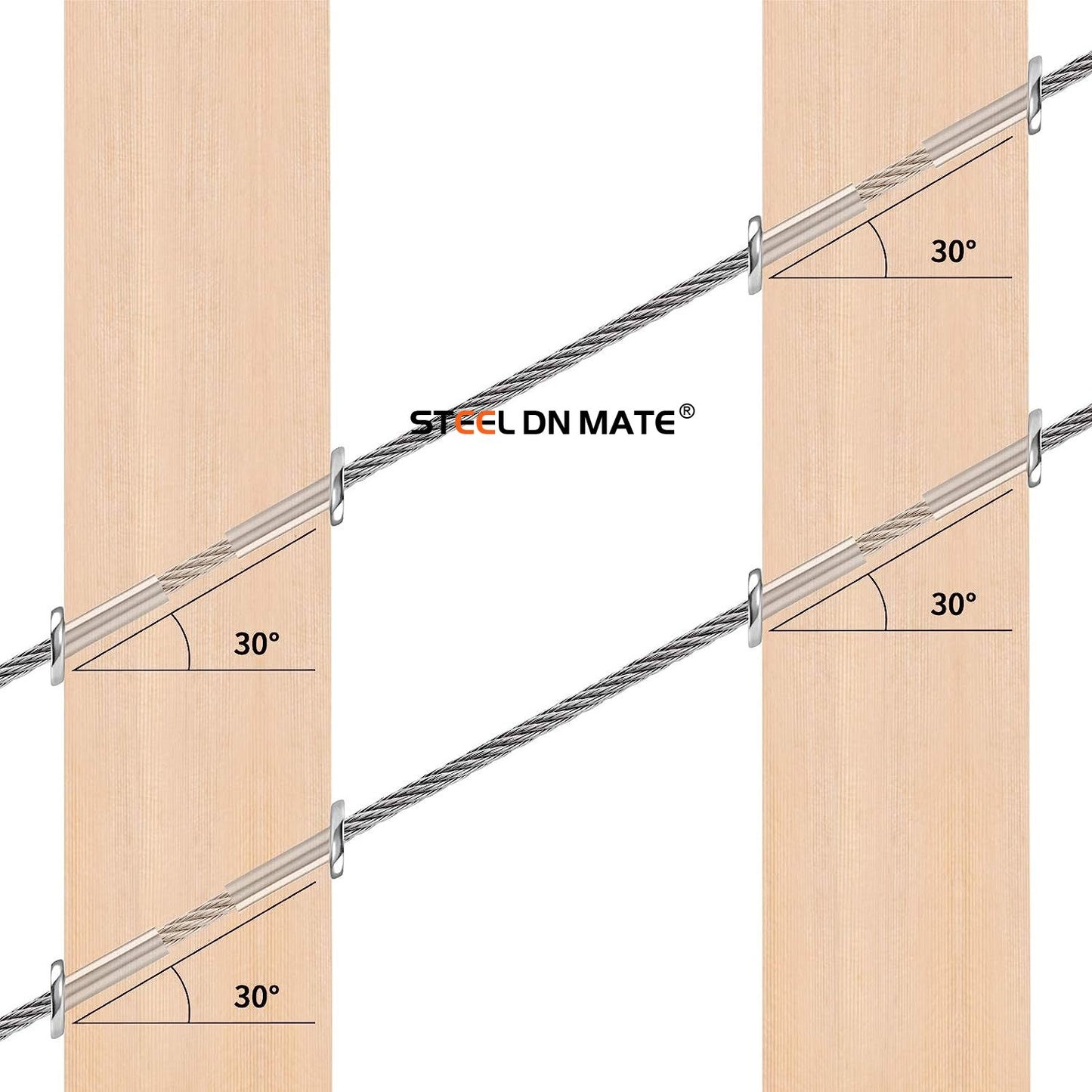 Steel DN Mate 30 Pack T316 Marine Grade Stainless Steel 30 Degree Angle Beveled Protector Sleeves, Wood Post Protector Sleeve for 1/8" Deck Cable Railing kit with a Drill Bit, DIY Balustrade DT03