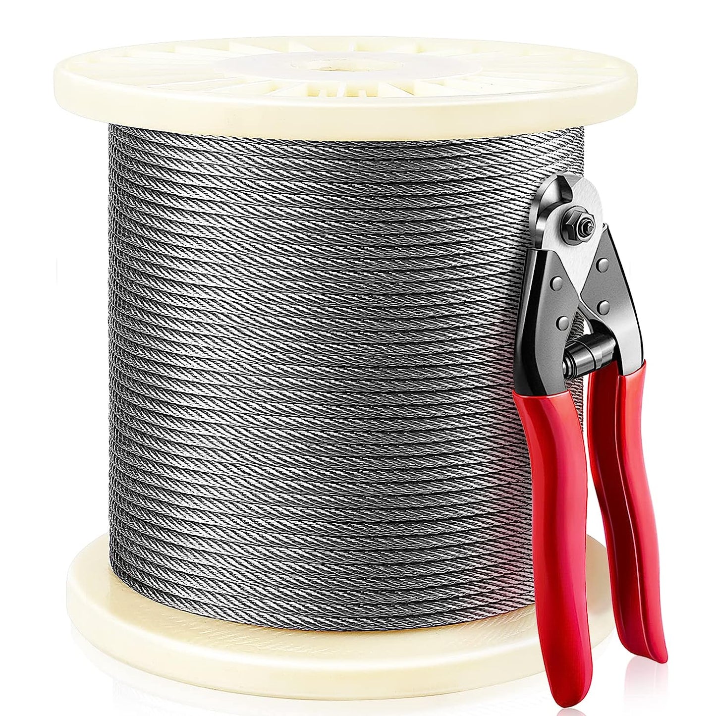 Steel DN Mate 220 Feet 1/8" Stainless Steel Aircraft Wire Rope for Cable Railing Kit Stair Railing, DIY Balustrade, 1800 lb Breaking Strength, 304 Stainless Steel Deck Railing Wire with Cutter