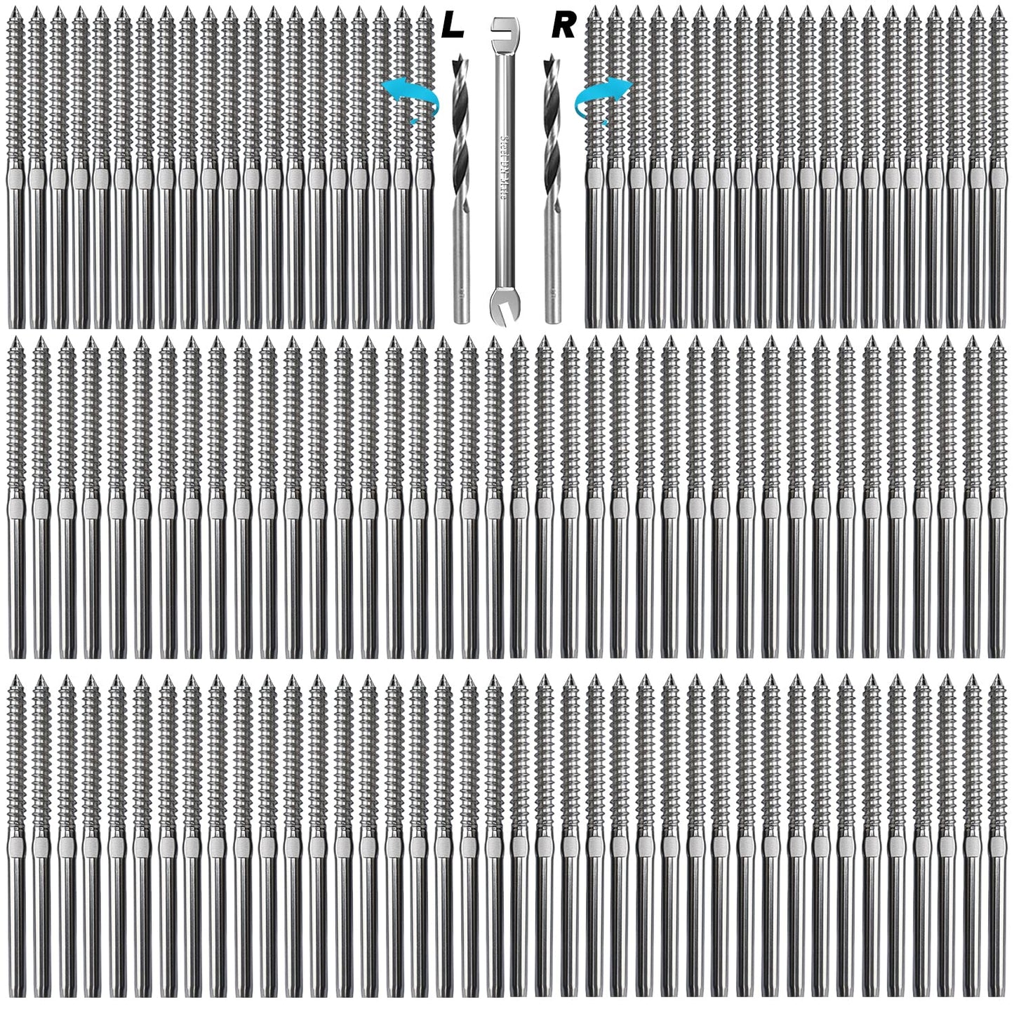 Steel DN Mate T316 Stainless Steel Left&Right Handed Thread Swage Lag Screws for Wood Post of 1/8" Deck Railing Kit, 30 Pack Cable Railing/Stair Deck Railing, DIY Baluster Hardware, Wrench Included