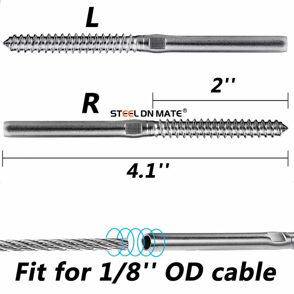 Steel DN Mate 80 Pack T316 Stainless Steel Right&Left Handed Thread Swage Lag Screws for Wood Post of 1/8" Steel Cable Railing Kit, Cable Railing Hardware, DIY Wood Baluster, Wrench Included DM40